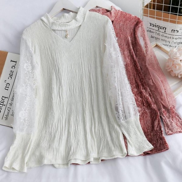 Modern női ing csipkeujjal és gyöngyökkel, különböző színekben