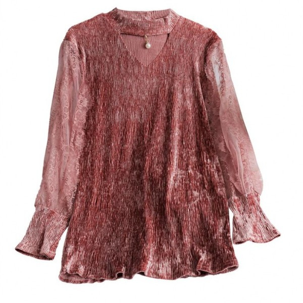 Modern női ing csipkeujjal és gyöngyökkel, különböző színekben