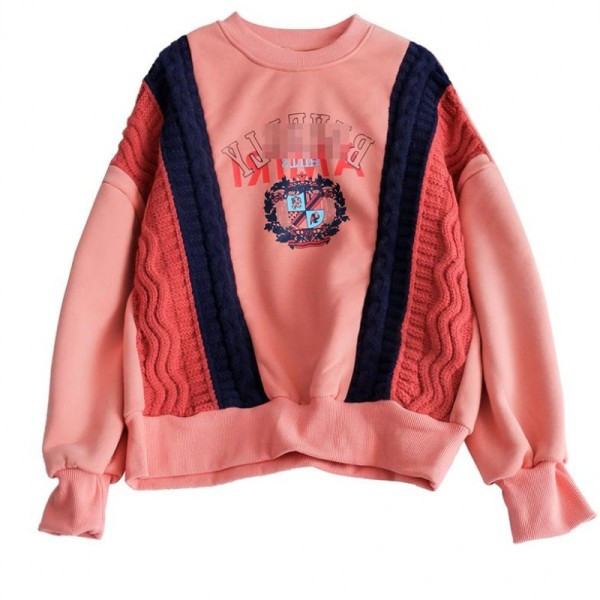 Modern női blúz felirattal és ovális nyakkivágással, kék és narancs színben