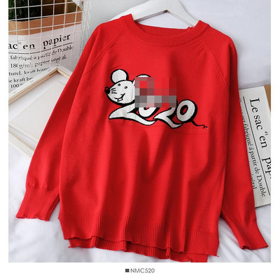 Pulover de dama modern cu decolteu oval si aplicatie in negru, gri si rosu