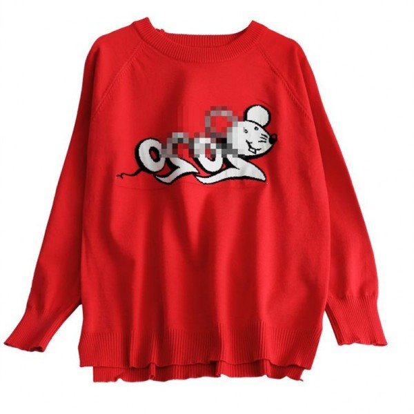 Pulover de dama modern cu decolteu oval si aplicatie in negru, gri si rosu