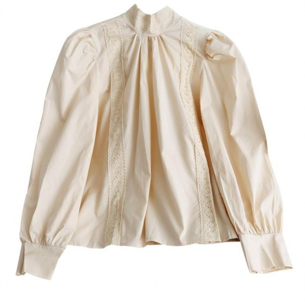 Modern női csipkeing magas gallérral és bézs, fehér és fekete csipkével