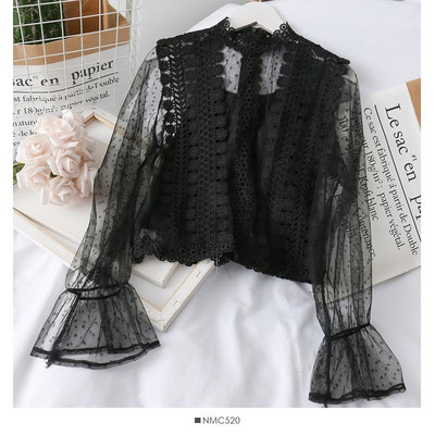 Modern női csipkeblúz hímzéssel és hosszú ujjú, különböző színekben