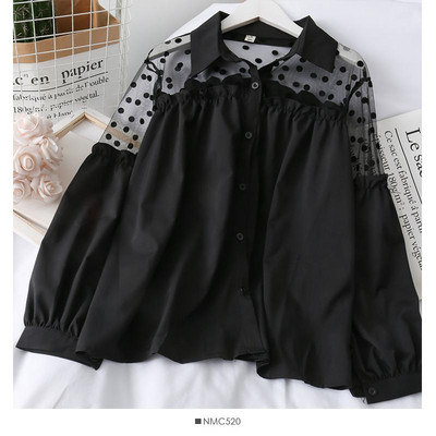 Modern női ing tüllel és klasszikus gallérral fehér és fekete színben