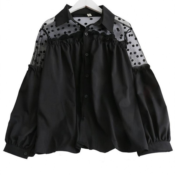 Modern női ing tüllel és klasszikus gallérral fehér és fekete színben