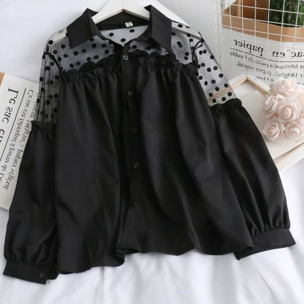 Modern női ing tüllel és klasszikus gallérral fehér és fekete színben