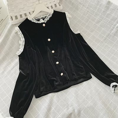 Női bársony ing fekete, piros és barna színben, csupasz váll és csipke