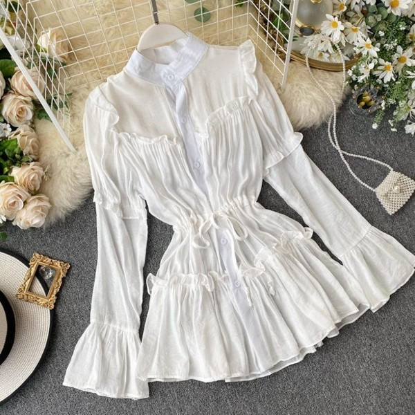 Modern női ing fűzővel és hosszú ujjú fekete, bézs és fehér színben