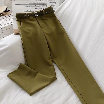 Divatos női nadrág bézs, zöld, barna és fekete színben, övvel és magas derékkal