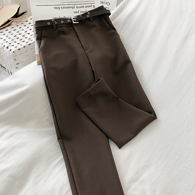 Divatos női nadrág bézs, zöld, barna és fekete színben, övvel és magas derékkal