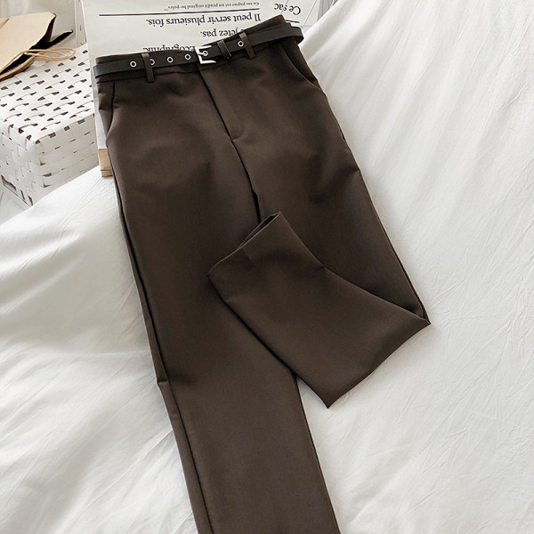 Divatos női nadrág bézs, zöld, barna és fekete színben, övvel és magas derékkal