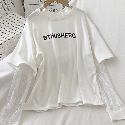 Lezser női blúz négy színben kerek nyakkivágással és csipkével