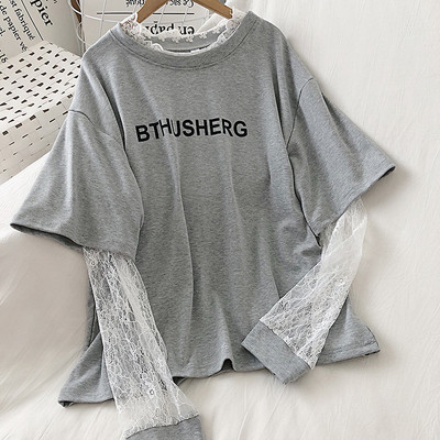 Lezser női blúz négy színben kerek nyakkivágással és csipkével