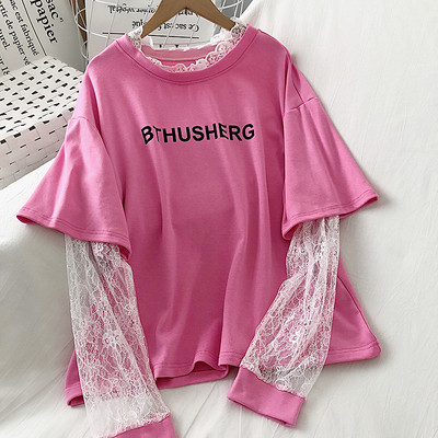 Lezser női blúz négy színben kerek nyakkivágással és csipkével