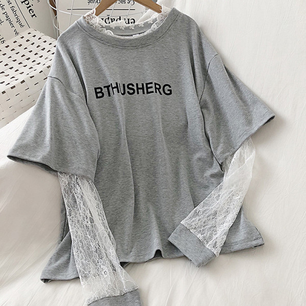 Lezser női blúz négy színben kerek nyakkivágással és csipkével