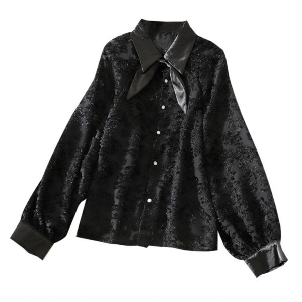 Cămașă de damă modernă cu guler și panglică clasică în alb, negru și bej