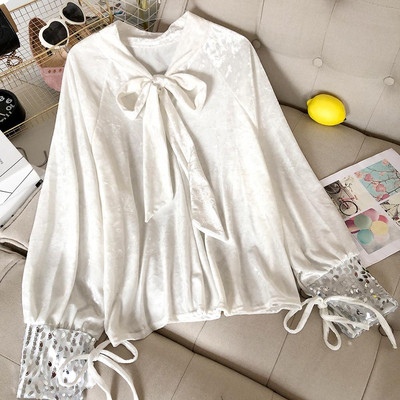 Modern női bársony ing szalaggal és flitterekkel több színben