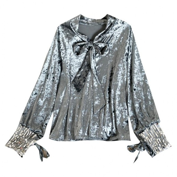 Modern női bársony ing szalaggal és flitterekkel több színben