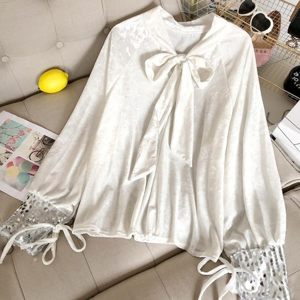 Modern női bársony ing szalaggal és flitterekkel több színben