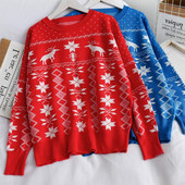 Modern női pulóver karácsonyi mintával és ovális nyakkivágással, négy színben