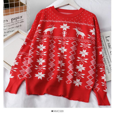 Modern női pulóver karácsonyi mintával és ovális nyakkivágással, négy színben