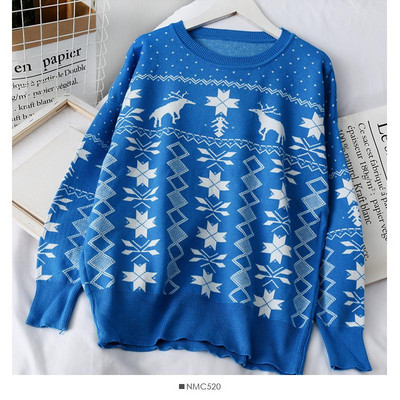 Modern női pulóver karácsonyi mintával és ovális nyakkivágással, négy színben