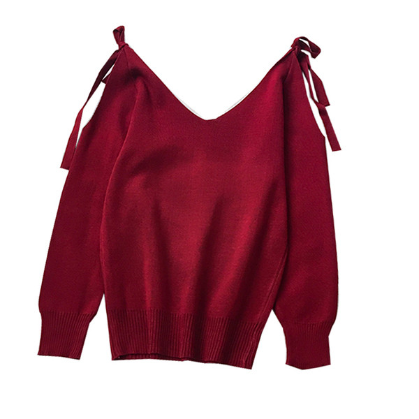 Női pulóver fekete, fehér és piros színű, V-nyakú