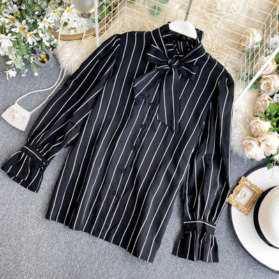 Modern női ing szalaggal és 3/4 ujjú piros, fehér és fekete színben