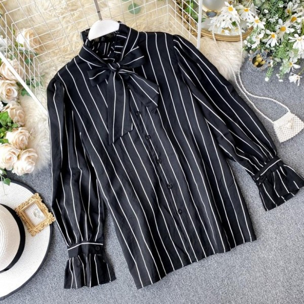 Modern női ing szalaggal és 3/4 ujjú piros, fehér és fekete színben