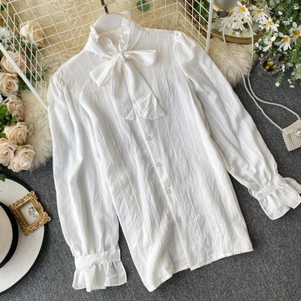 Modern női ing szalaggal és 3/4 ujjú piros, fehér és fekete színben