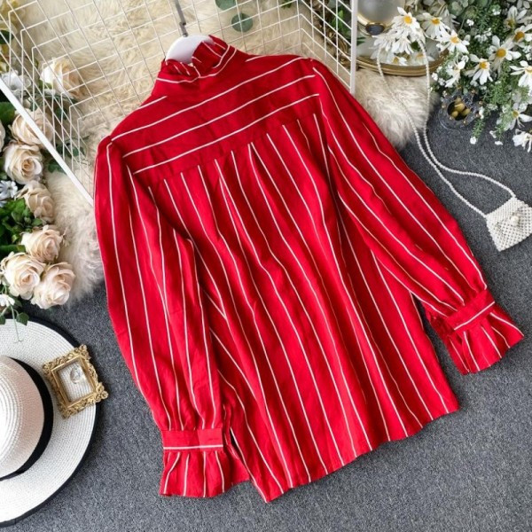 Modern női ing szalaggal és 3/4 ujjú piros, fehér és fekete színben