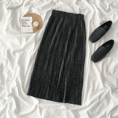 Redős női szoknya bézs és fekete színben gumis derékkal