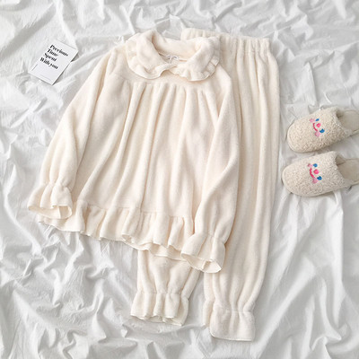 Női pizsama két részes fehér és kék színben, gallérral