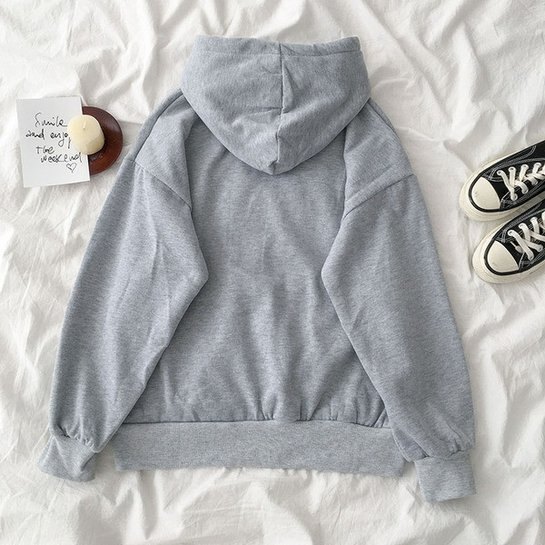 Hanorac de damă de zi cu zi în gri și roșu, cu buzunar și broderie