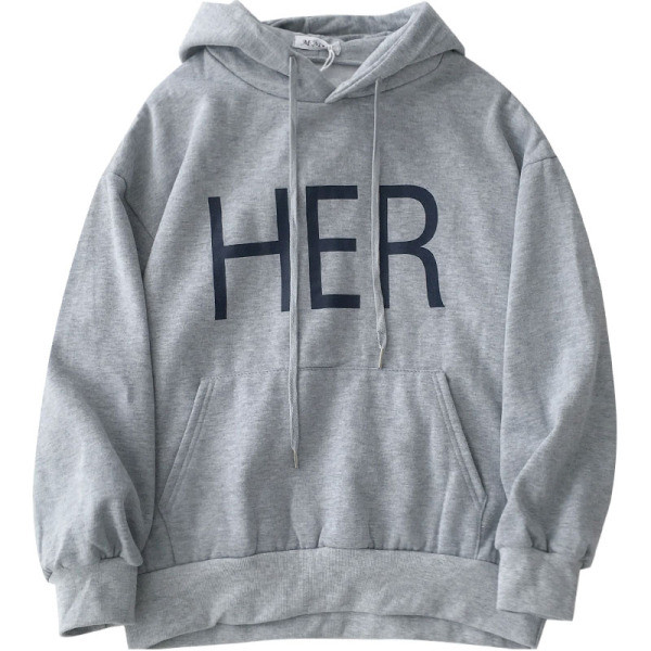 Hanorac de damă de zi cu zi în gri și roșu, cu buzunar și broderie