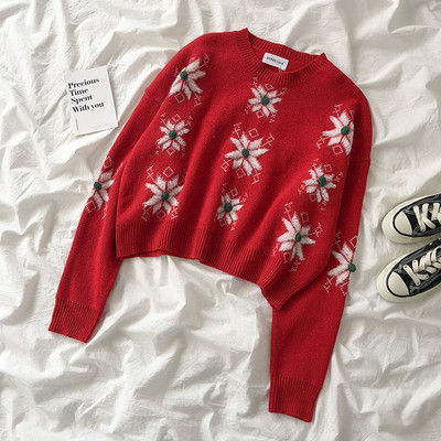 Kék, piros és zöld színű női pulóver kerek nyakkivágással és hosszú ujjal