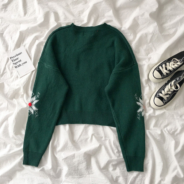 Kék, piros és zöld színű női pulóver kerek nyakkivágással és hosszú ujjal