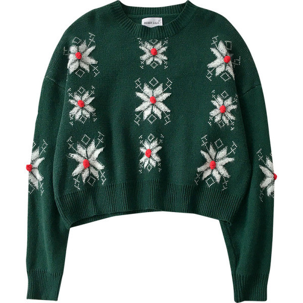 Kék, piros és zöld színű női pulóver kerek nyakkivágással és hosszú ujjal