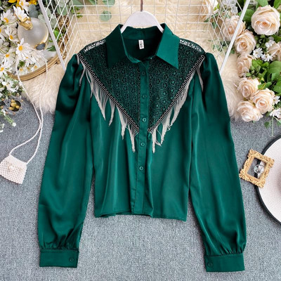 Modern női szatén ing gombokkal és rojtokkal több színben