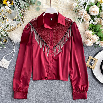 Modern női szatén ing gombokkal és rojtokkal több színben