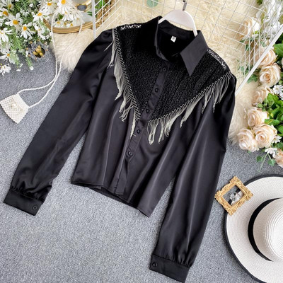 Modern női szatén ing gombokkal és rojtokkal több színben