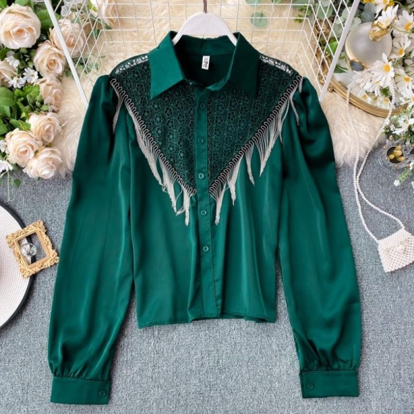 Modern női szatén ing gombokkal és rojtokkal több színben