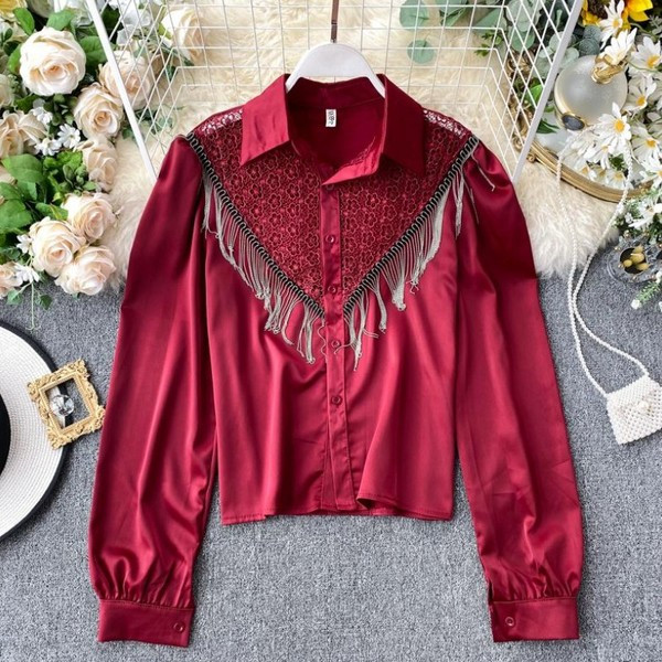 Modern női szatén ing gombokkal és rojtokkal több színben