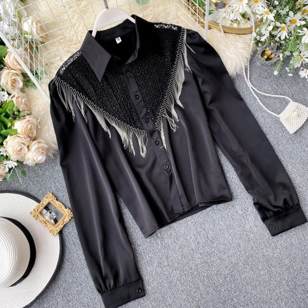 Modern női szatén ing gombokkal és rojtokkal több színben