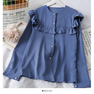 Modern női ing gombokkal és fürtökkel, kék, bézs, kék, bordó és zöld színben