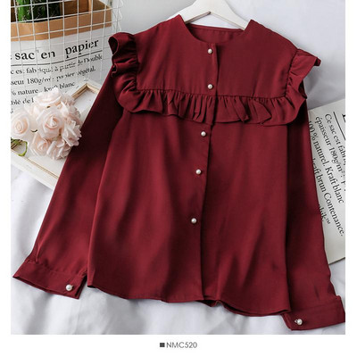 Modern női ing gombokkal és fürtökkel, kék, bézs, kék, bordó és zöld színben