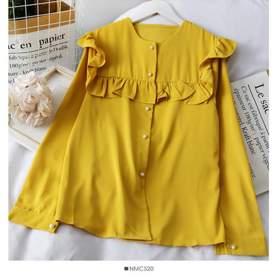 Modern női ing gombokkal és fürtökkel, kék, bézs, kék, bordó és zöld színben