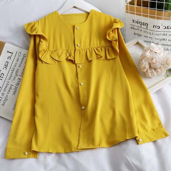 Modern női ing gombokkal és fürtökkel, kék, bézs, kék, bordó és zöld színben