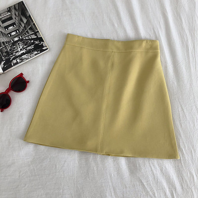 Női bőrszoknya fekete, bézs, zöld és sárga színekben, magas derékkal