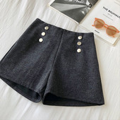 Női rövidnadrág széles modell szürke színben, magas derékkal